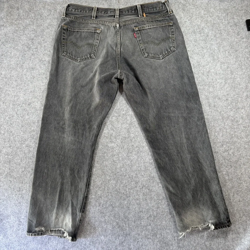 Levi's 501 Original Fit Jeans 34x24 Faded Black Distressed Cotton Button Fly
